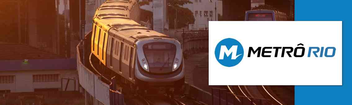 Banner da MetrôRio com dois metrôs em percurso